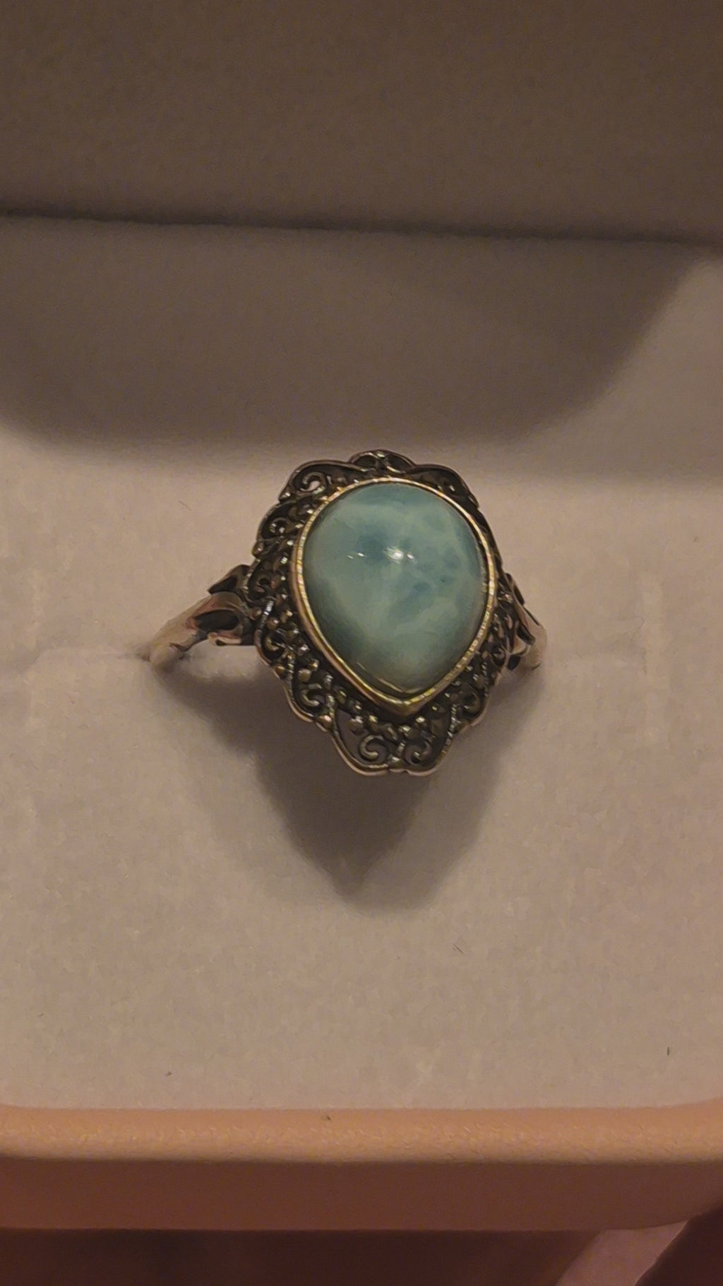 Larimar Vintage Teardrop Silver s925 Adjustable Ring