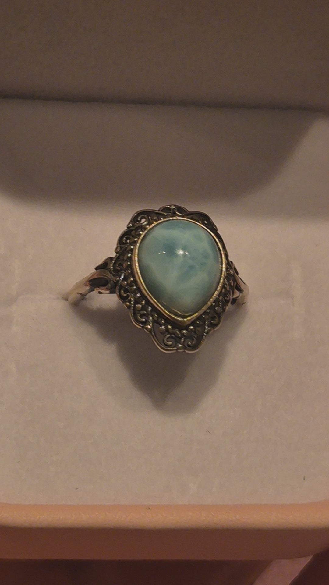 Larimar Vintage Teardrop Silver s925 Adjustable Ring