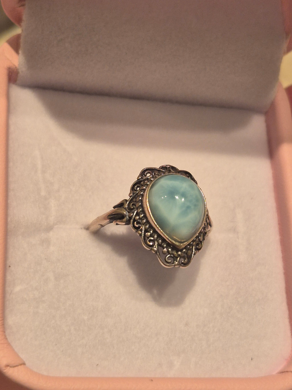 Larimar Vintage Teardrop Silver s925 Adjustable Ring