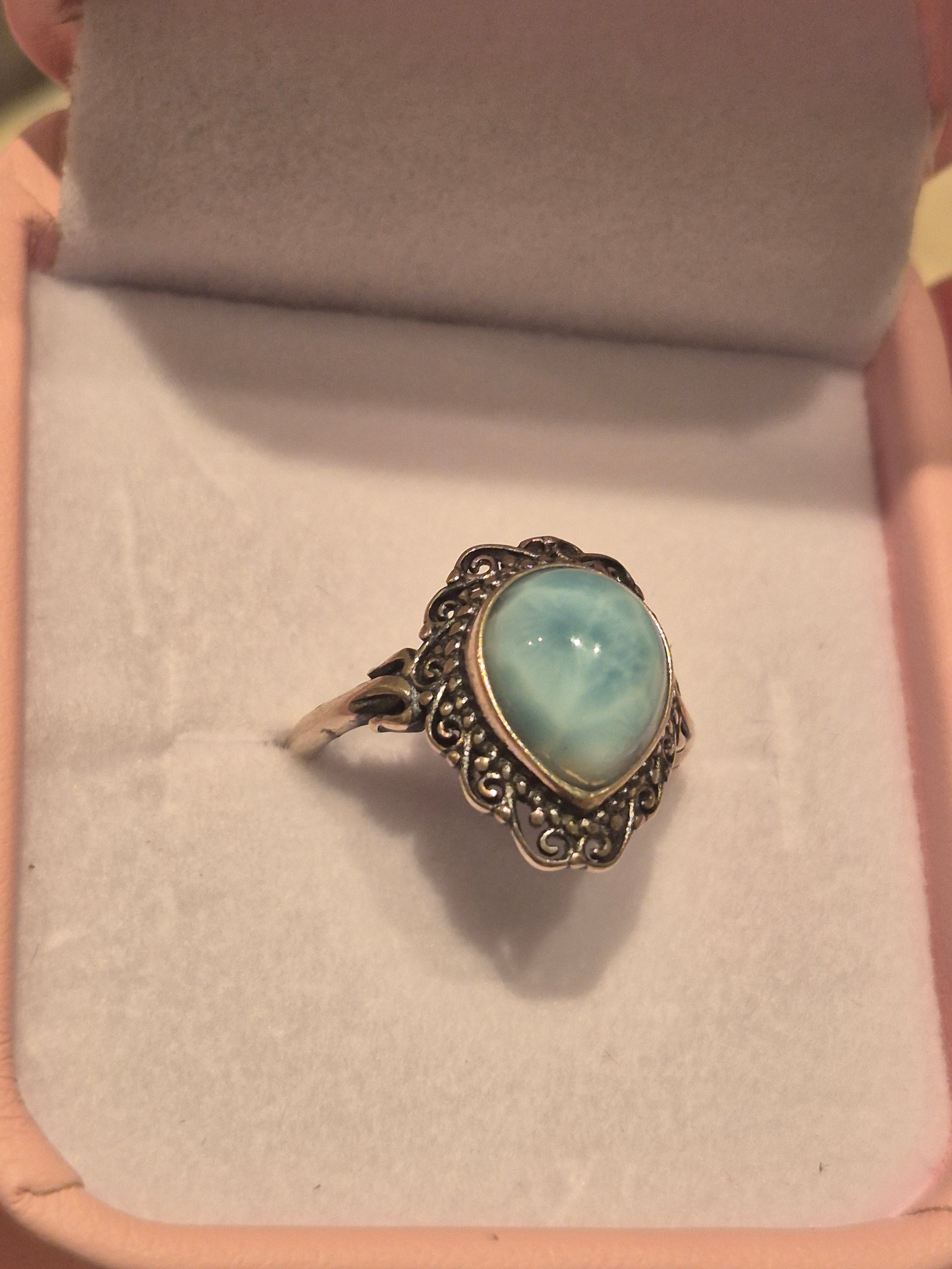 Larimar Vintage Teardrop Silver s925 Adjustable Ring