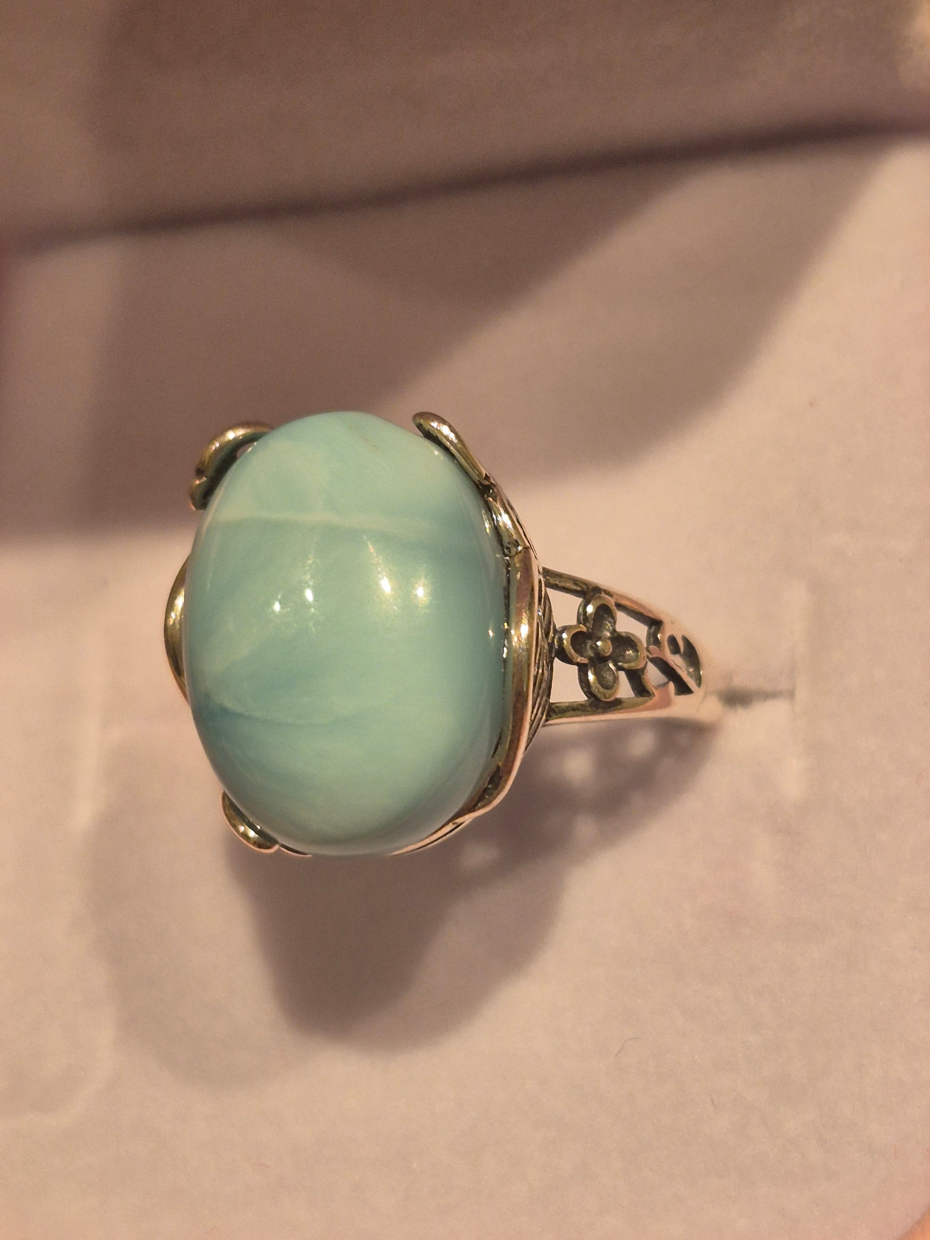 Classic Style Larimar Silver s925 Adjustable Ring