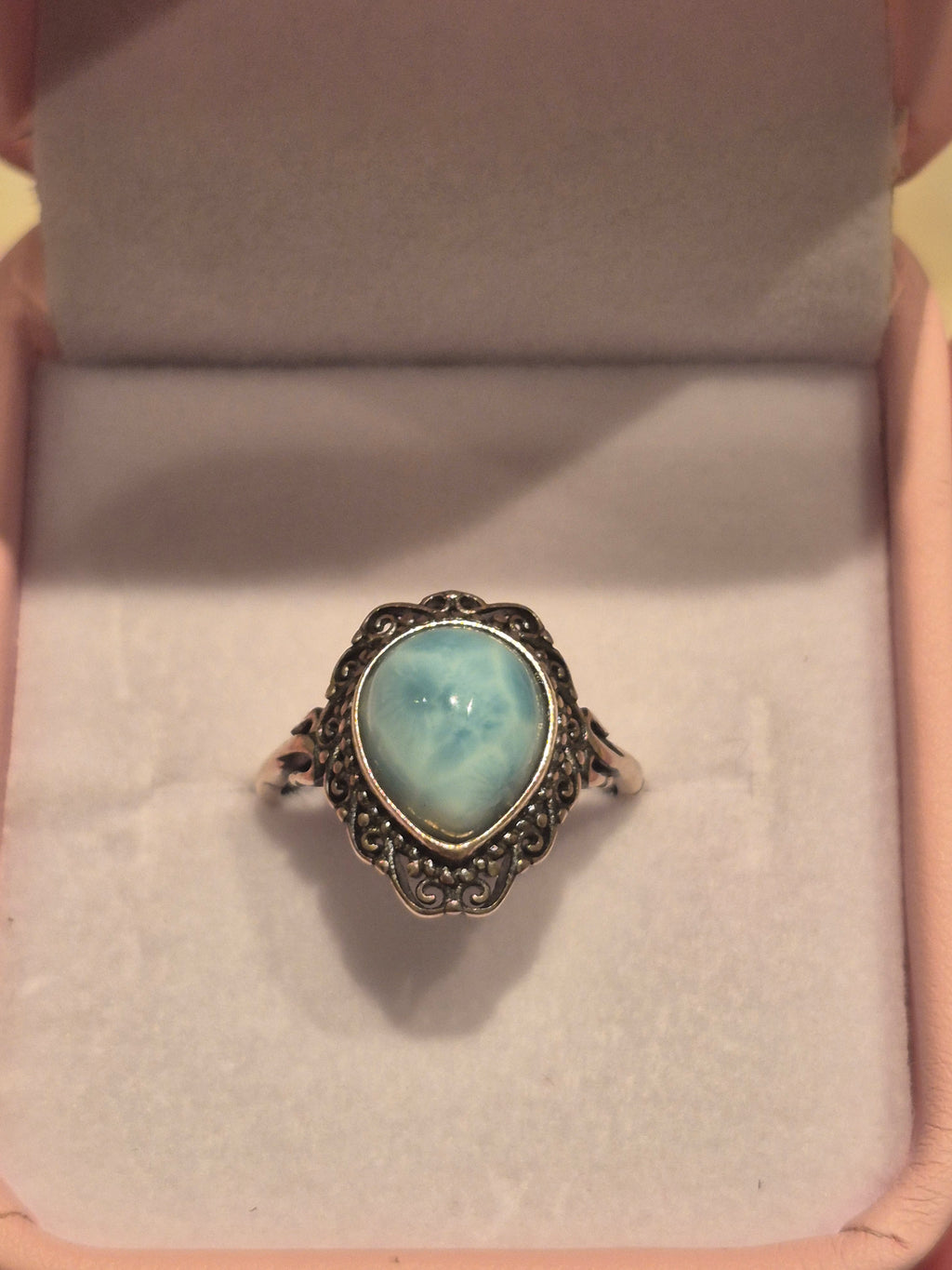 Larimar Vintage Teardrop Silver s925 Adjustable Ring