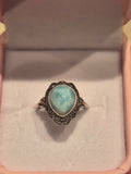 Larimar Vintage Teardrop Silver s925 Adjustable Ring