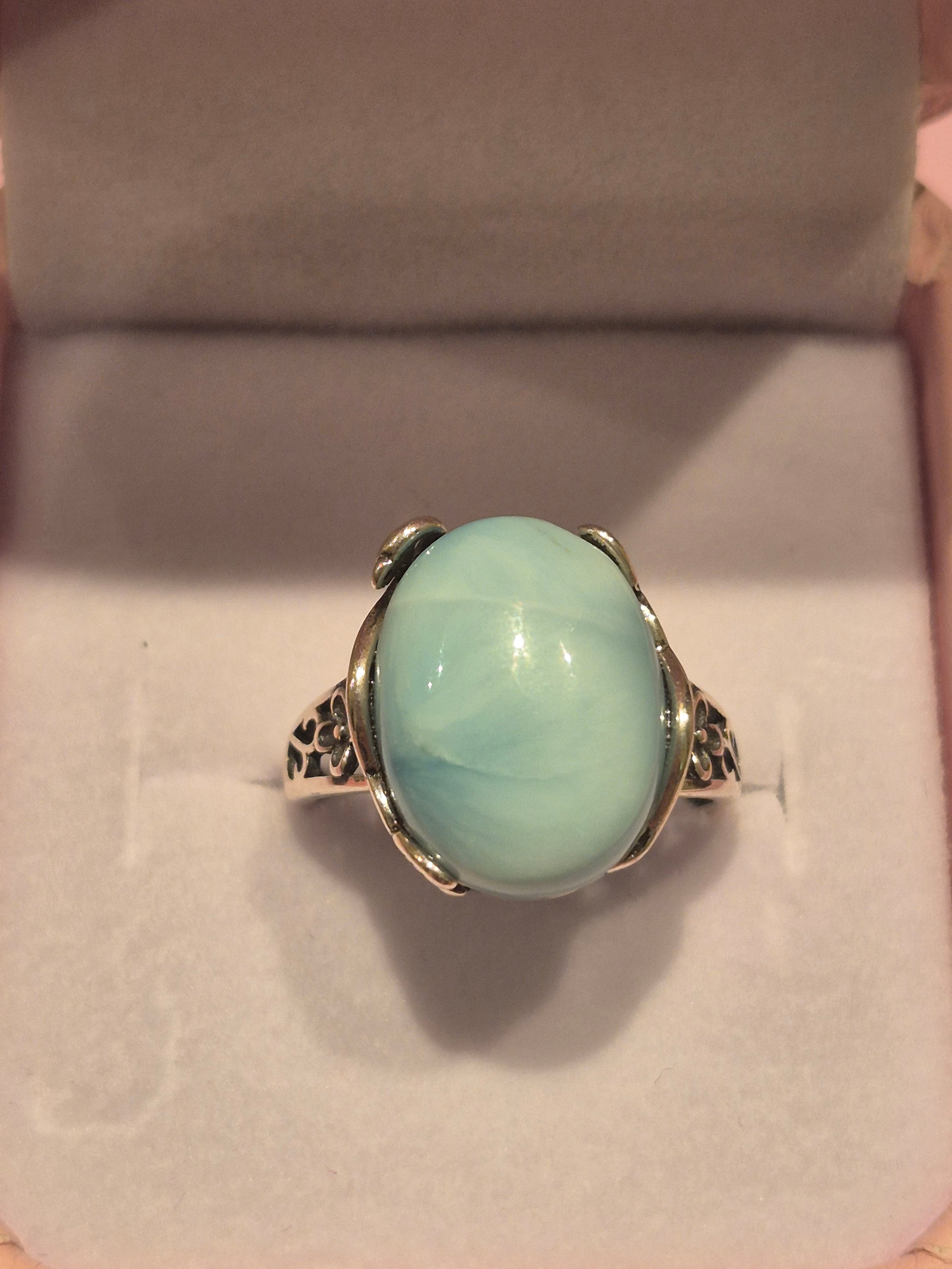 Classic Style Larimar Silver s925 Adjustable Ring