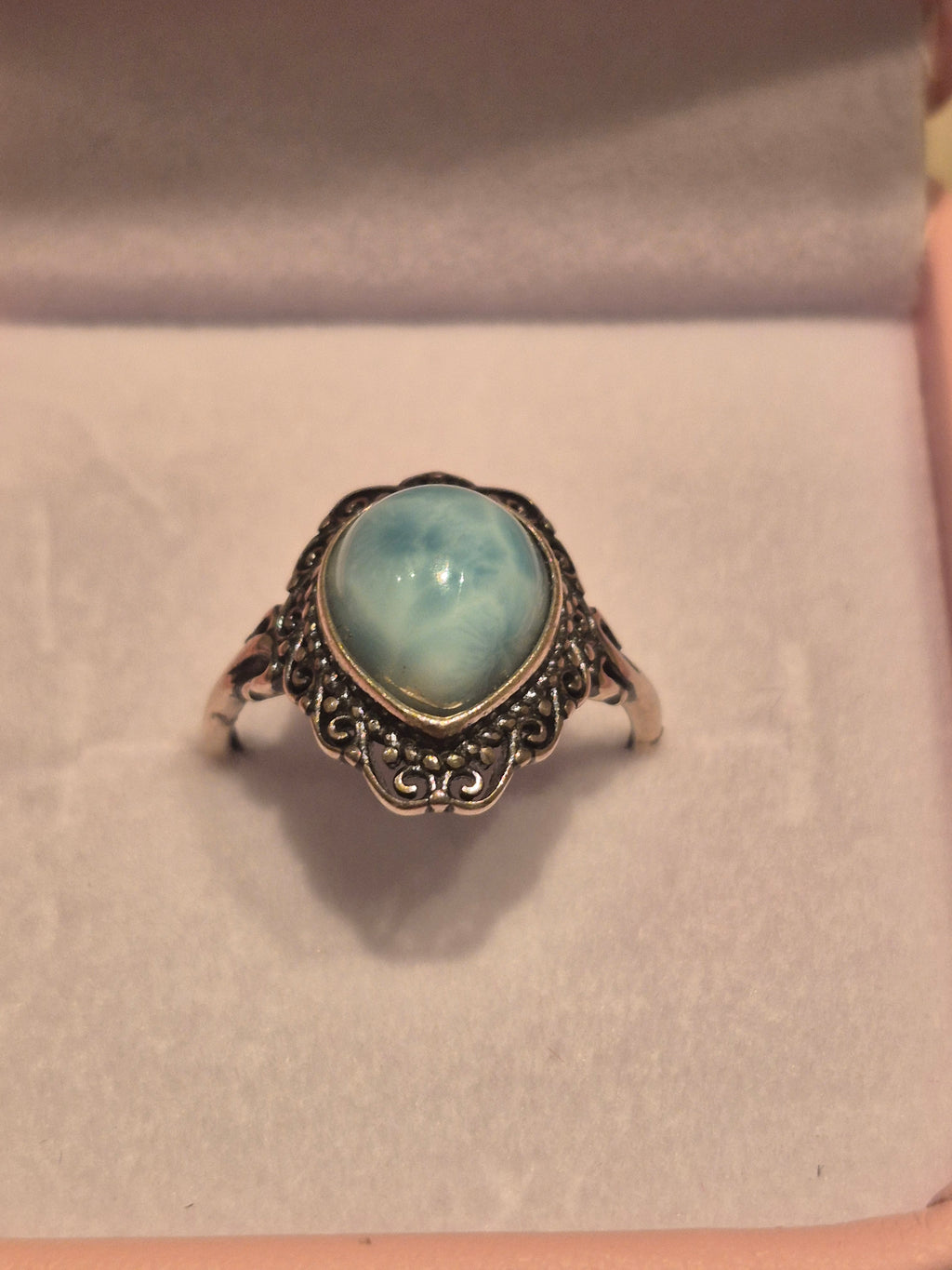 Larimar Vintage Teardrop Silver s925 Adjustable Ring