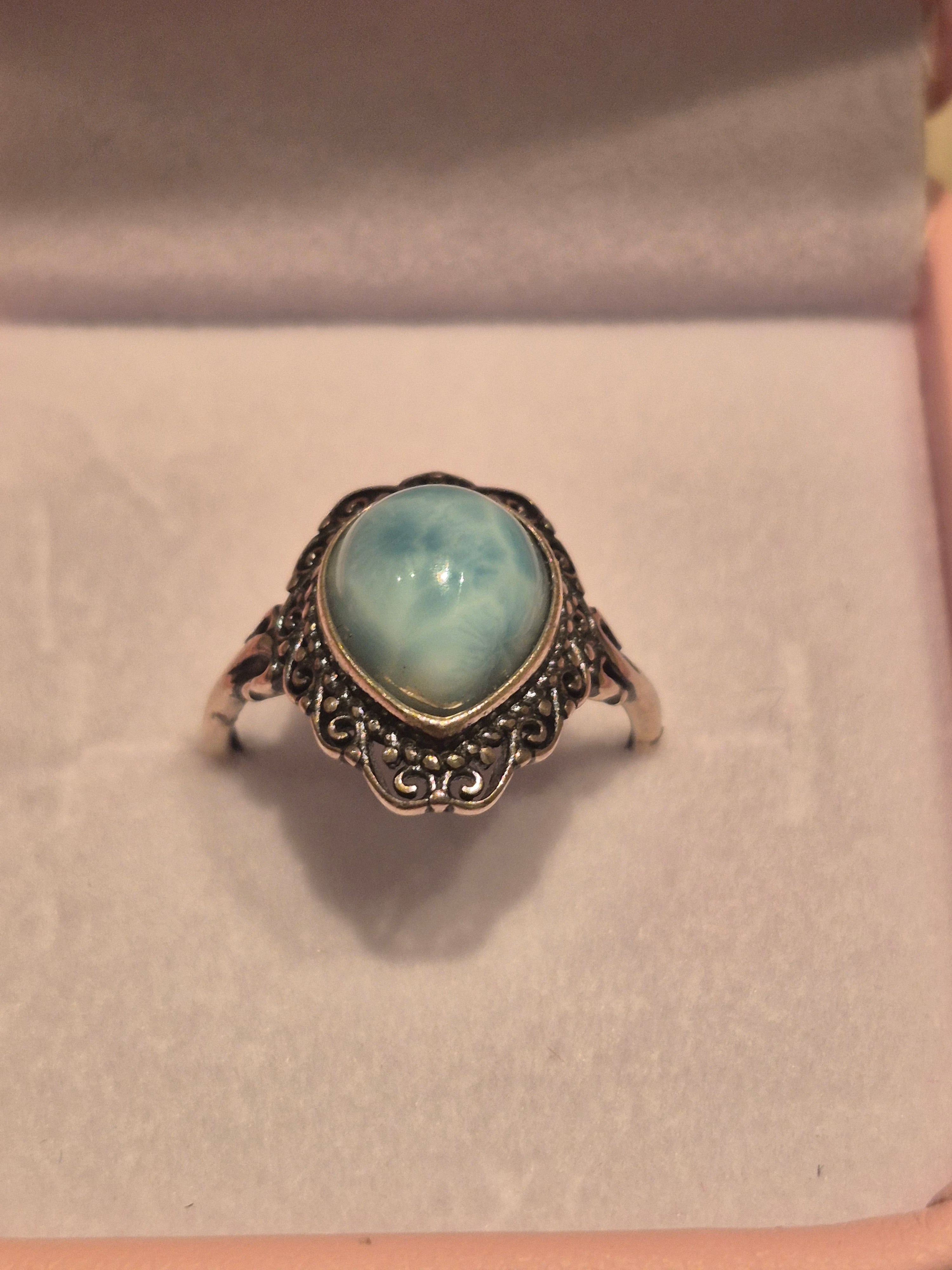 Larimar Vintage Teardrop Silver s925 Adjustable Ring