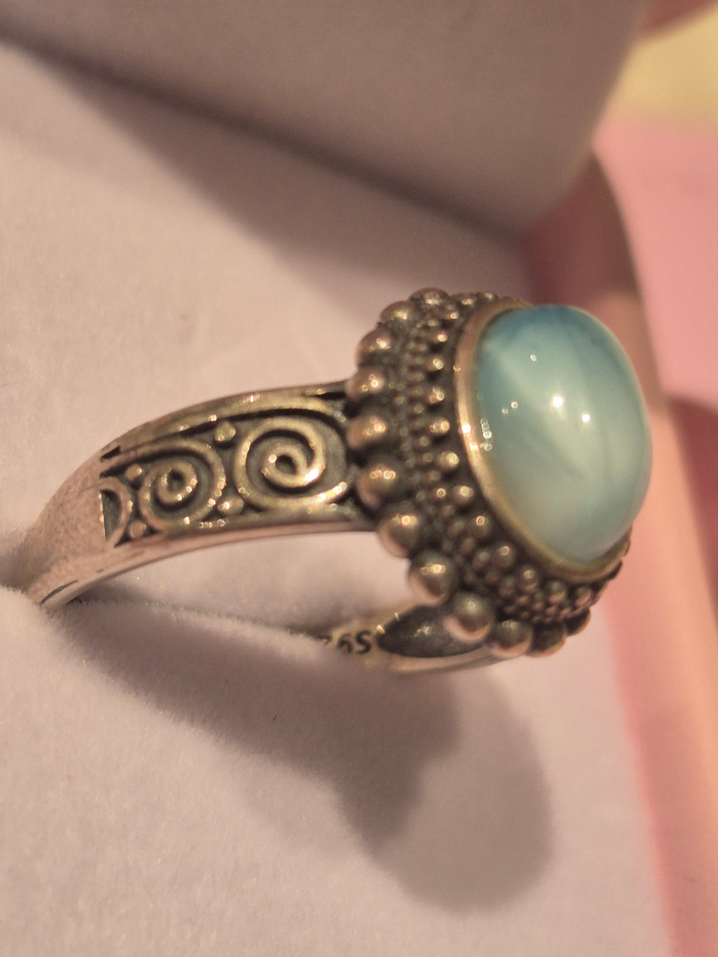 Vintage Larimar Silver s925 Adjustable Ring