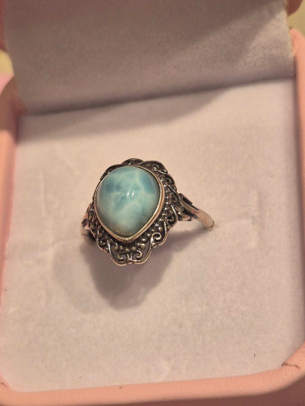 Larimar Vintage Teardrop Silver s925 Adjustable Ring