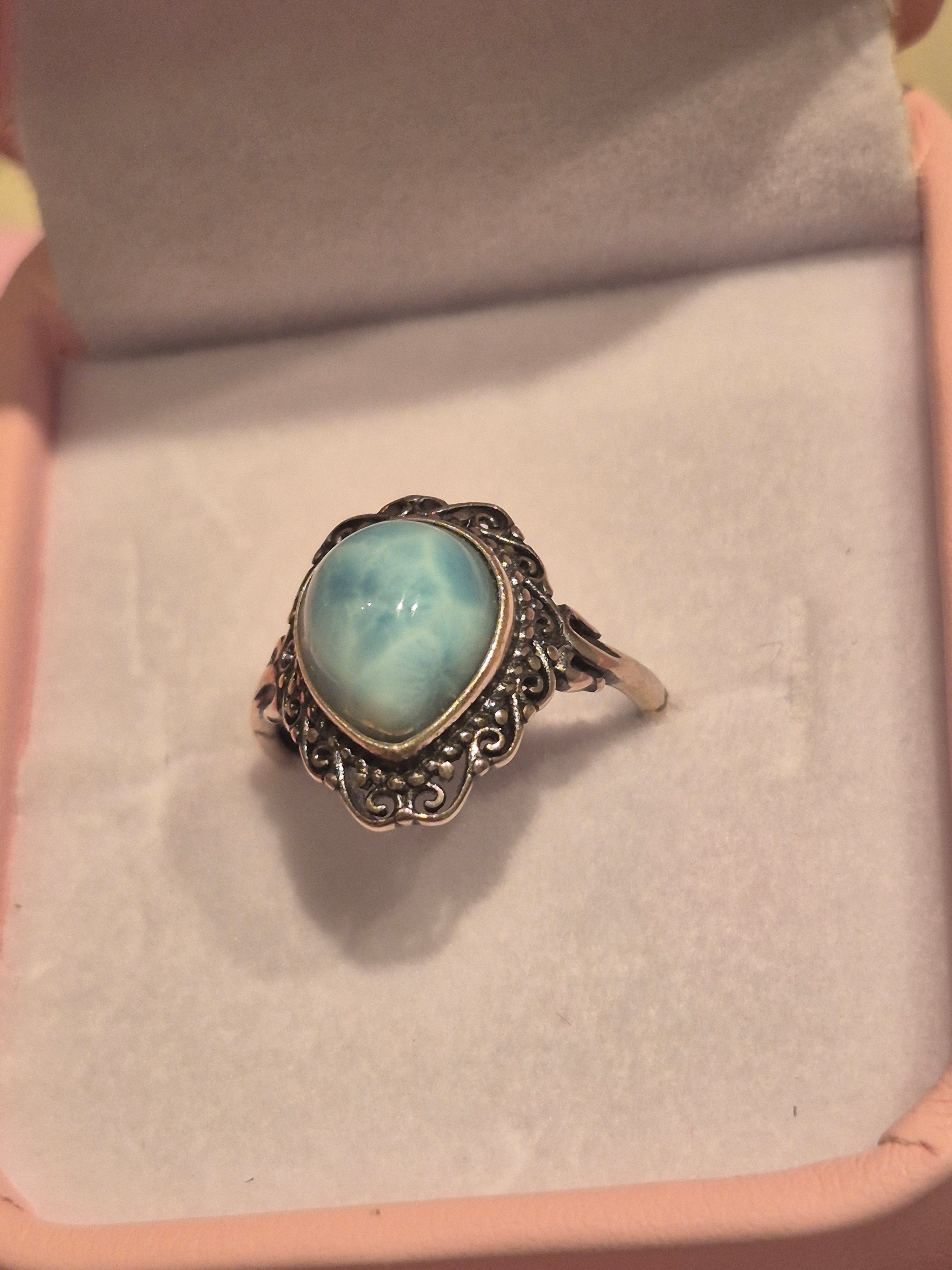 Larimar Vintage Teardrop Silver s925 Adjustable Ring