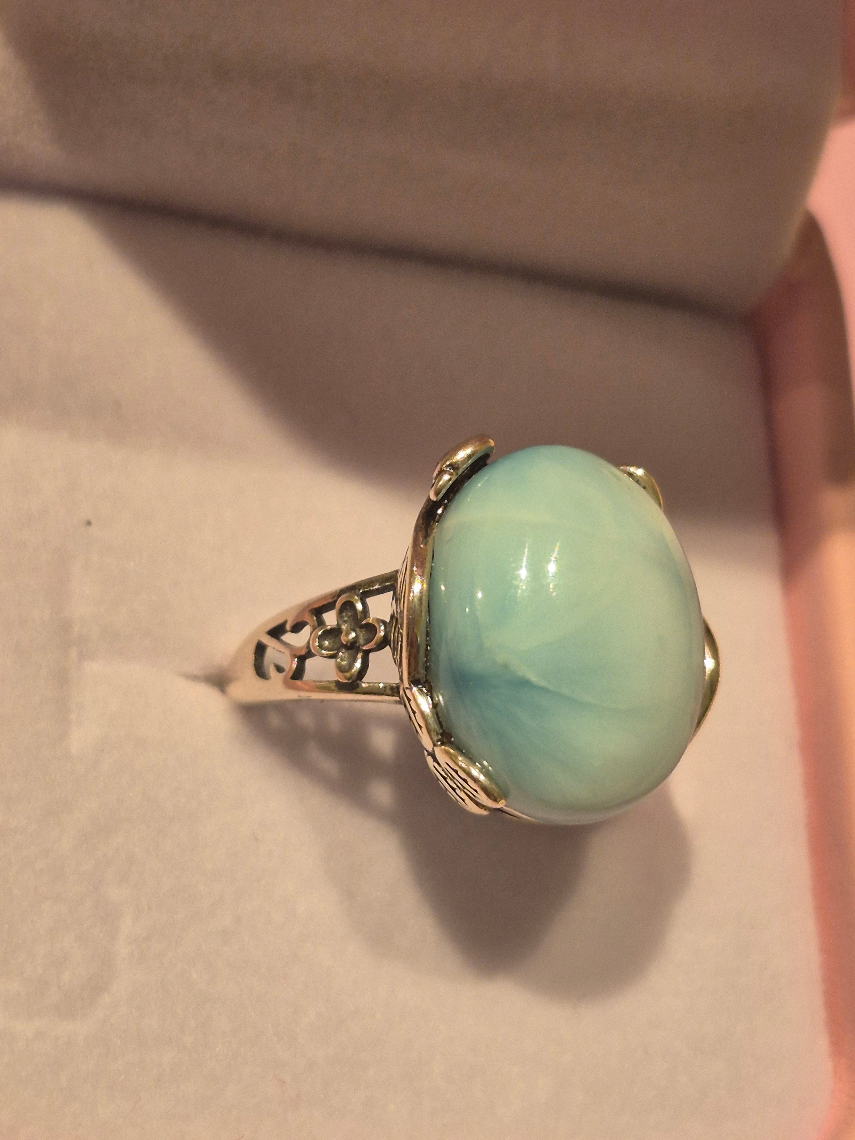 Classic Style Larimar Silver s925 Adjustable Ring